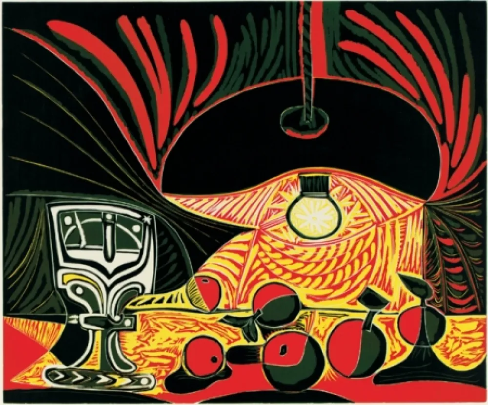 Linosnede Picasso - Nature morte au verre sous la lampe