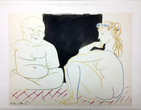Lithografie Picasso - Nu assis et Bouddha (La Comédie Humaine - Verve 29-30. Vallauris 1954)