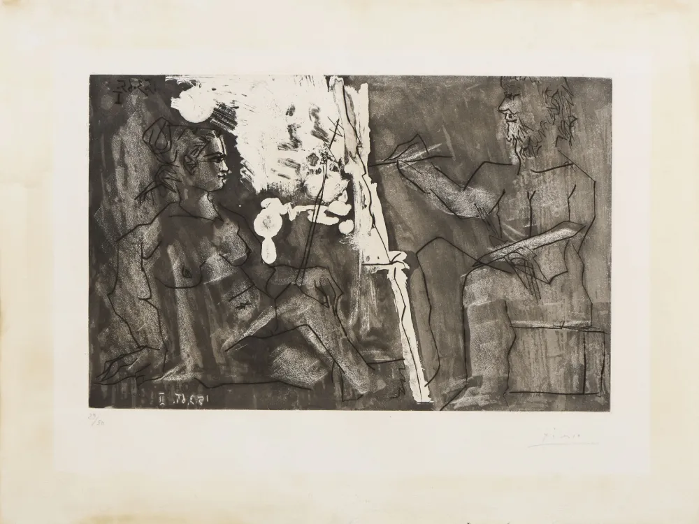 Gravure Picasso - Pablo Picasso (1881–1973) – Dans l’Atelier – Aquatint and drypoint on paper – 1965