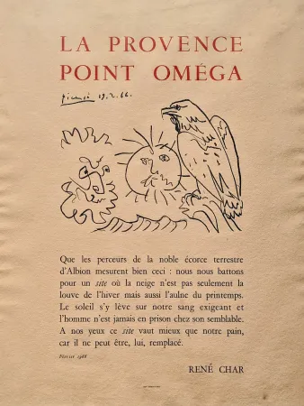 Lithografie Picasso - Pablo PICASSO (1881-1973), La Provence point Oméga, Lithograph, 1966