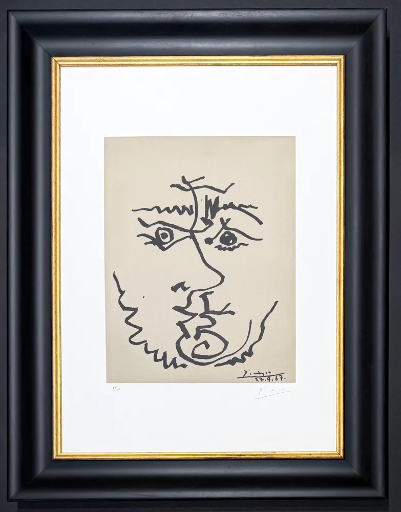 Lithografie Picasso - Pablo Picasso ( 1881 – 1973 )– Visage – hand-signed Lithograph on Rives BFK paper – 1967