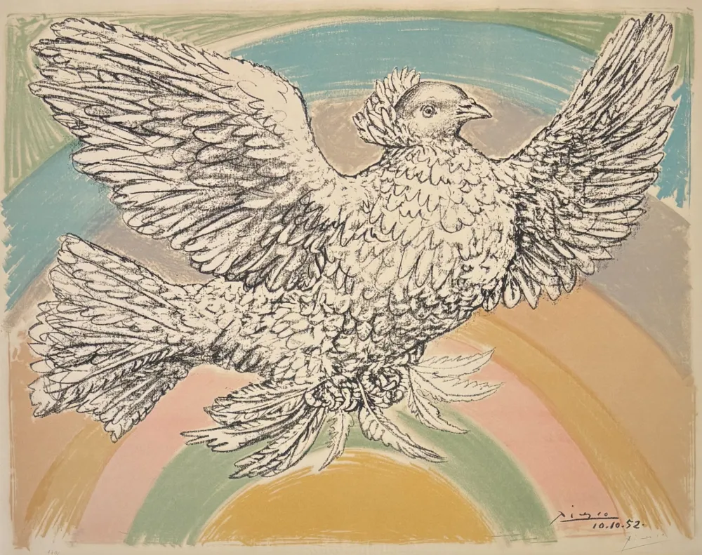 Lithografie Picasso - Pablo Picasso(1881–1973) - Colombe volant - Coloured lithograph on Arches paper - 1952