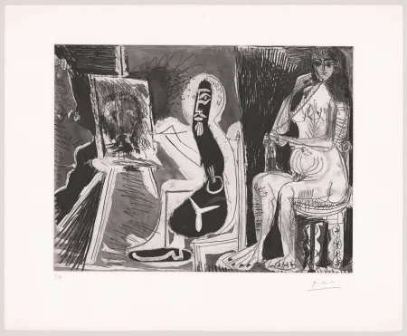 Ets En Aquatint Picasso - Peintre avec le portrait d'un jeune garçon, dans son atelier. 