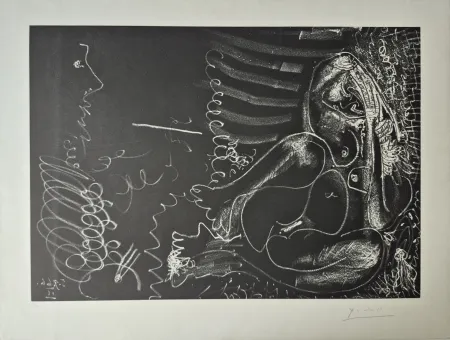 Ets En Aquatint Picasso - Peintre en demi-figure et modèle assis en tailleur
