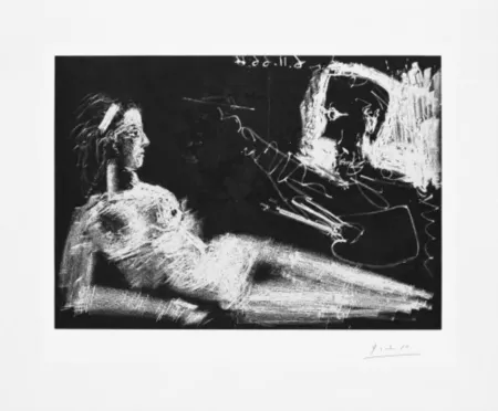 Ets En Aquatint Picasso - Peintre et modèle au bandeau