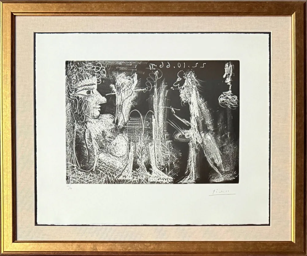 Ets En Aquatint Picasso - Peintre et modèle au fume-cigarette