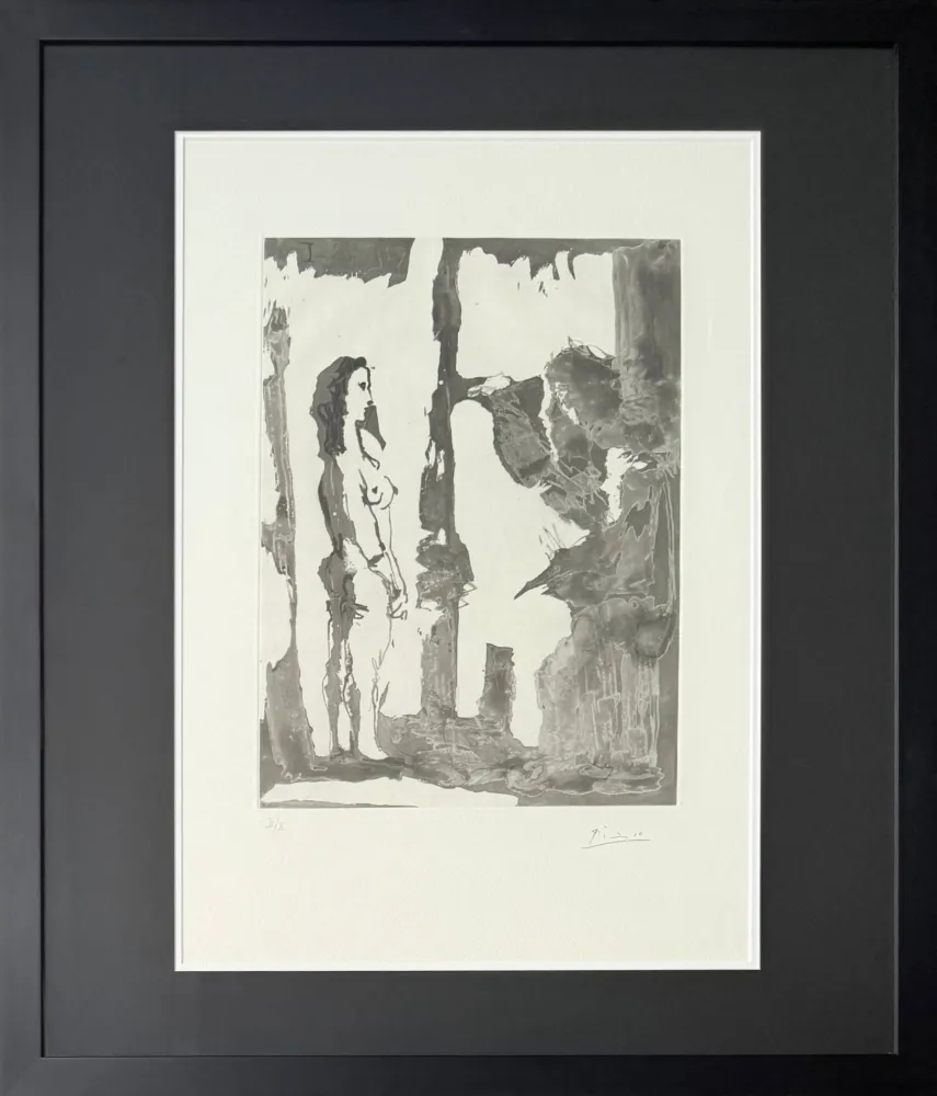 Ets En Aquatint Picasso - Peintre et modèle aux cheveux longs