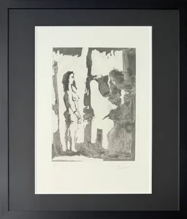 Ets En Aquatint Picasso - Peintre et modèle aux cheveux longs