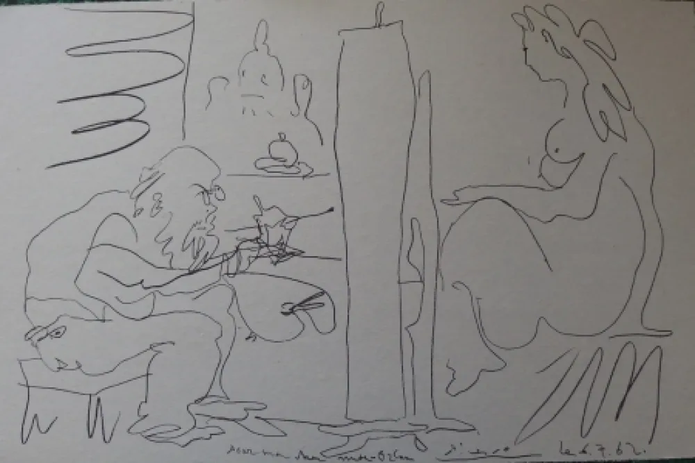 Lithografie Picasso - Peintre et modèle dans l'atelier