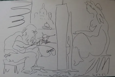 Lithografie Picasso - Peintre et modèle dans l'atelier