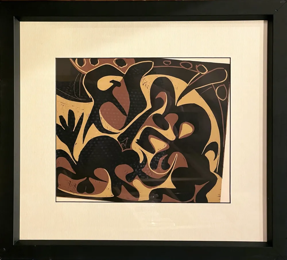 Linosnede Picasso - PICADOR ET TAUREAU. Linogravure d'après Picasso (Cercle d'Art 1959-1962)
