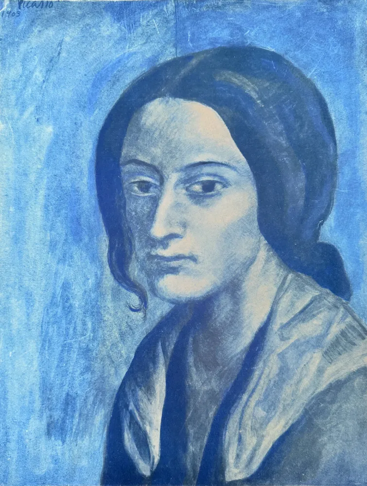 Lithografie Picasso - Portrait mélancolique d'une femme en bleu