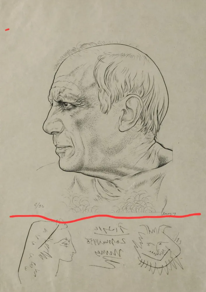 Gravure Picasso - Portrait of Pablo Picasso with Remarques for Témoignage, 1956