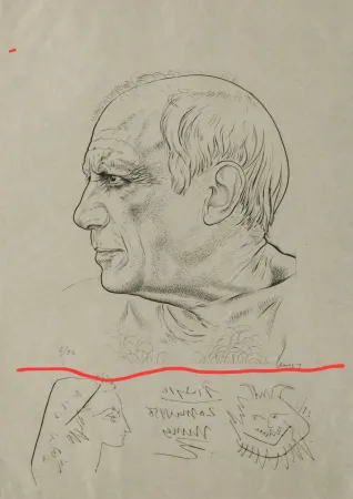 Gravure Picasso - Portrait of Pablo Picasso with Remarques for Témoignage, 1956