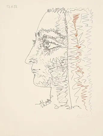 Lithografie Picasso - Profil en trois couleurs