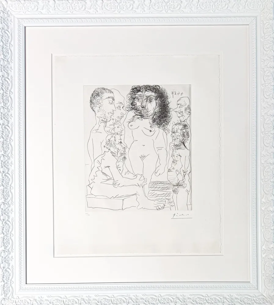 Gravure Picasso - Réflexion du vieux peintre sur la femme