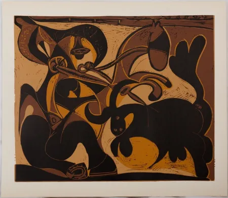 Linosnede Picasso - Taureau chargeant un picador (La pique)