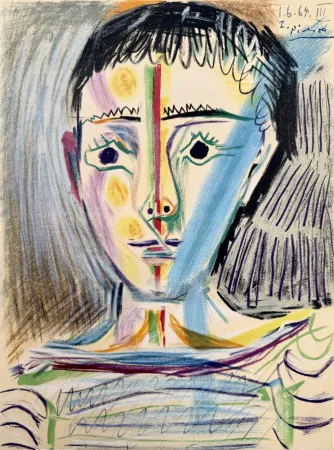 Lithografie Picasso - Tête d'un jeune homme en face 