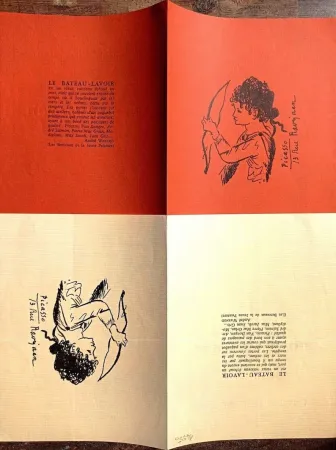 Geen Techniek Picasso - Two Rare Lithographs after drawings, 2 Rare Invitations on vellum paper with filigran, 70's