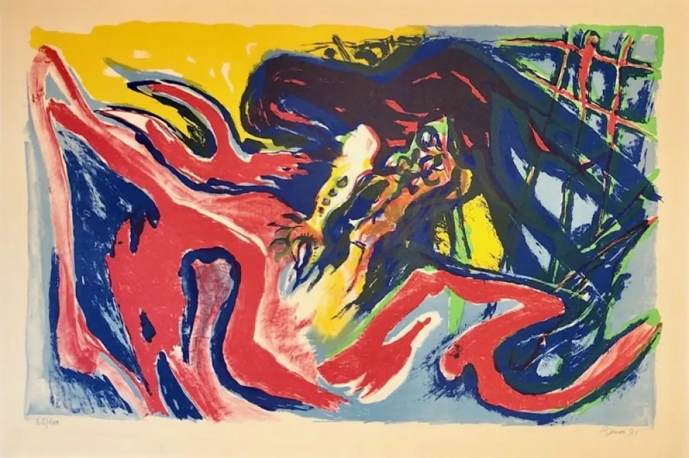 Lithografie Pignon - Grand combat de coqs