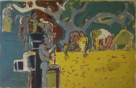 Lithografie Pignon - Ramassage des olives ou vendanges