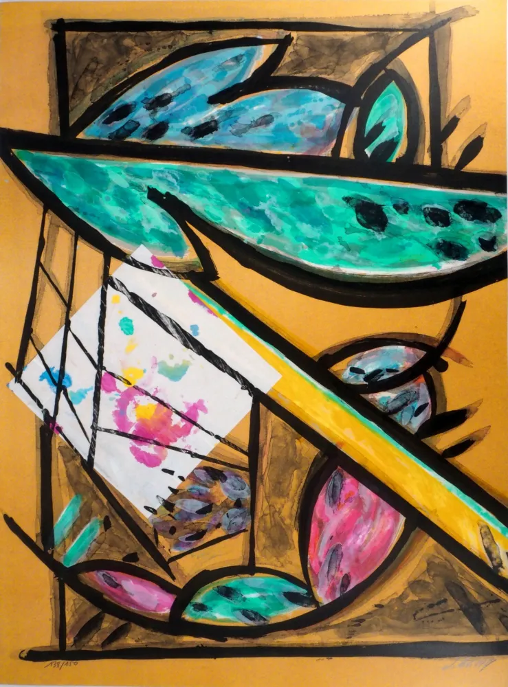 Lithografie Poli - Perruches dans le jardin