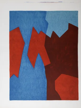 Lithografie Poliakoff - Composition bleue et rouge, 1975