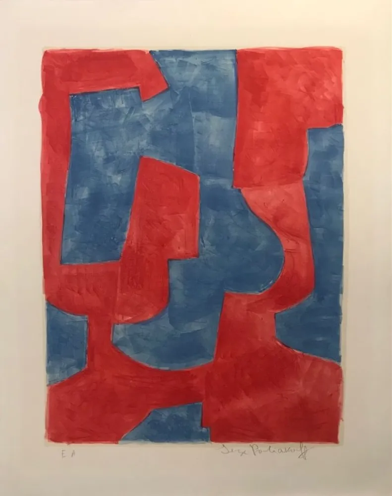 Lithografie Poliakoff - Composition bleue et rouge L57 