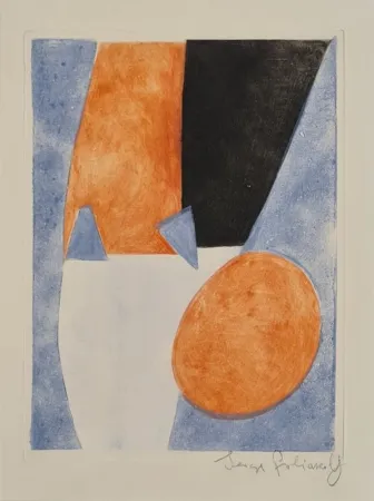 Ets En Aquatint Poliakoff - Composition bleue, grise et rouge 