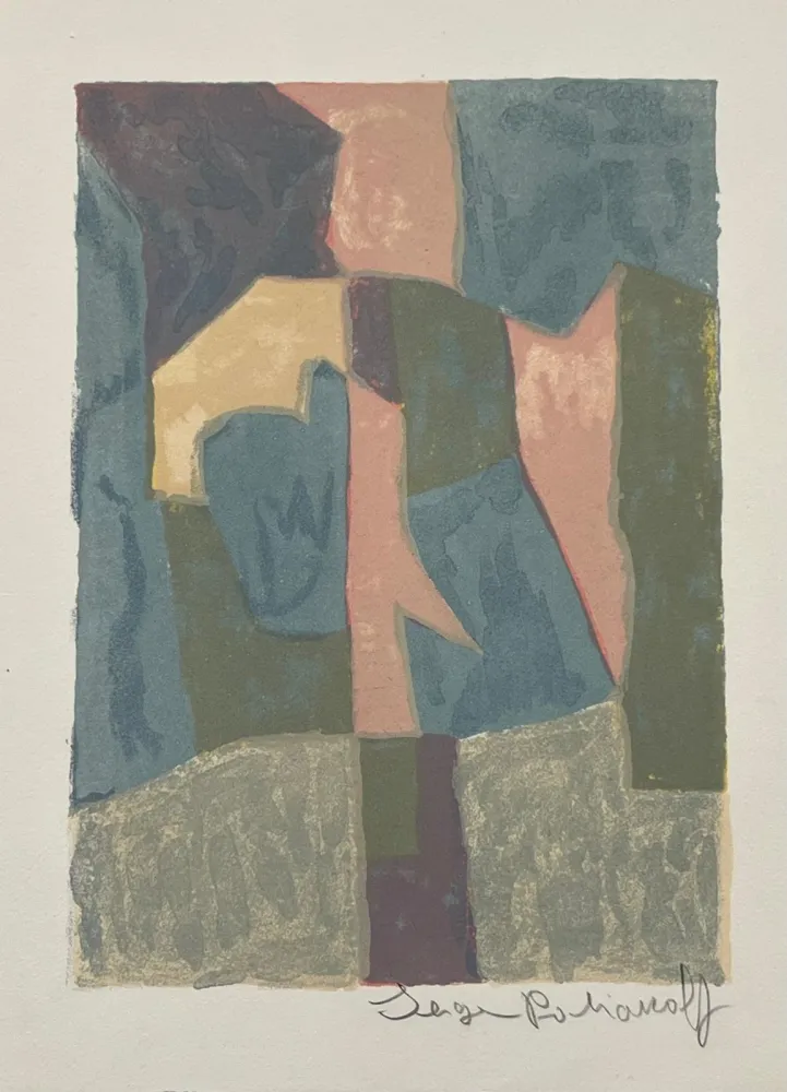 Lithografie Poliakoff - Composition bleue, rose et grise L30 
