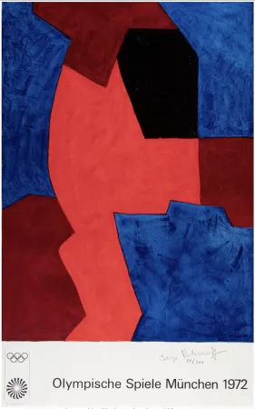 Lithografie Poliakoff - Composition bleue, rouge et noir, 1969 