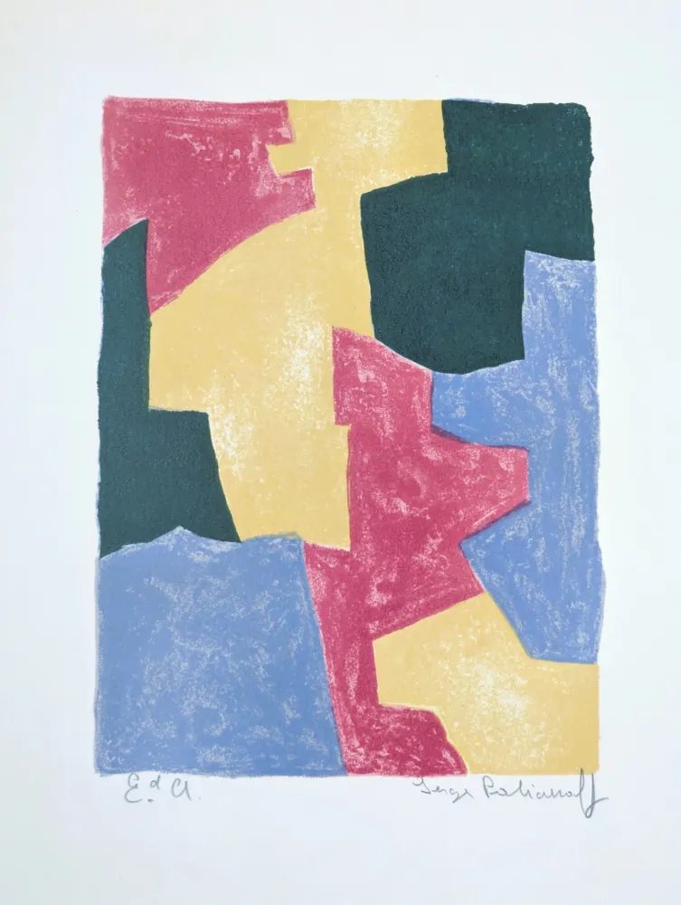 Lithografie Poliakoff - Composition bleue, rouge, jaune et verte L40 