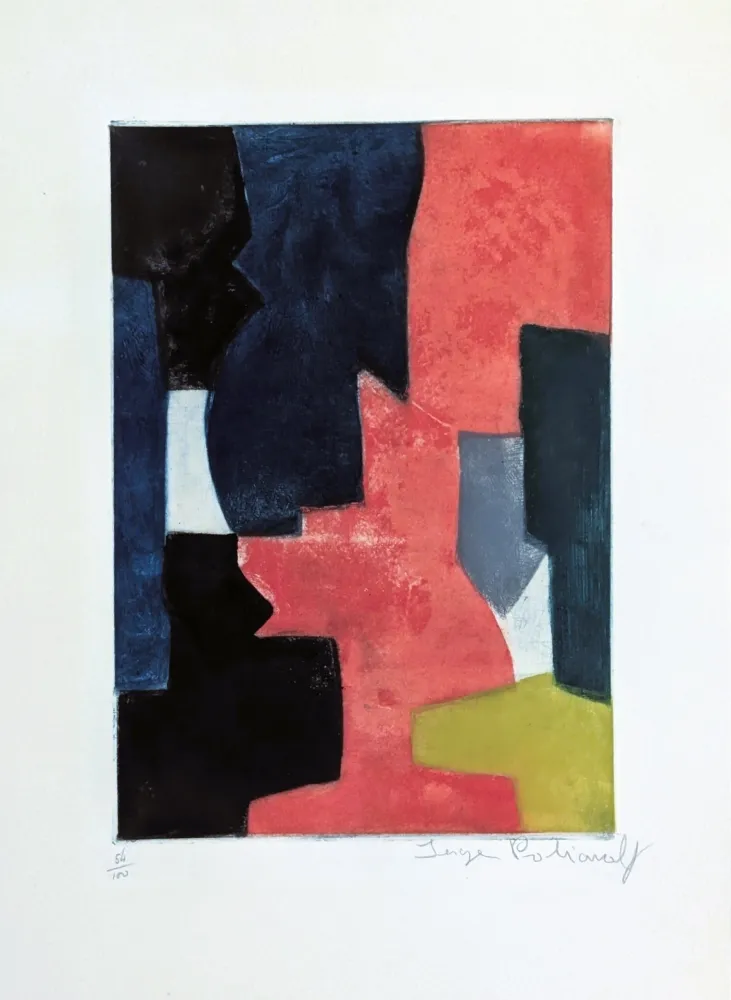 Ets En Aquatint Poliakoff - Composition bleue, rouge, verte et noire III 