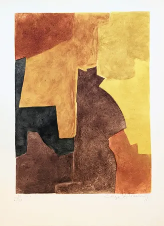 Ets En Aquatint Poliakoff - Composition brune et orange VII 
