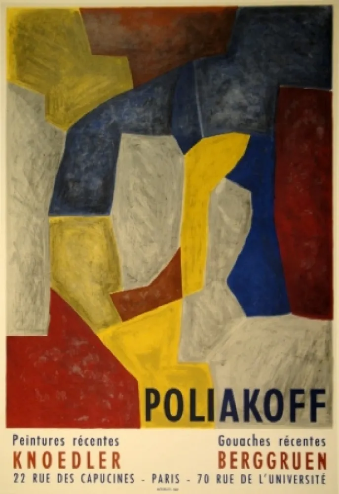 Lithografie Poliakoff - Composition carmin, jaune, grise et bleu. 