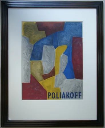 Lithografie Poliakoff - Composition carmin, jaune, grise et bleue