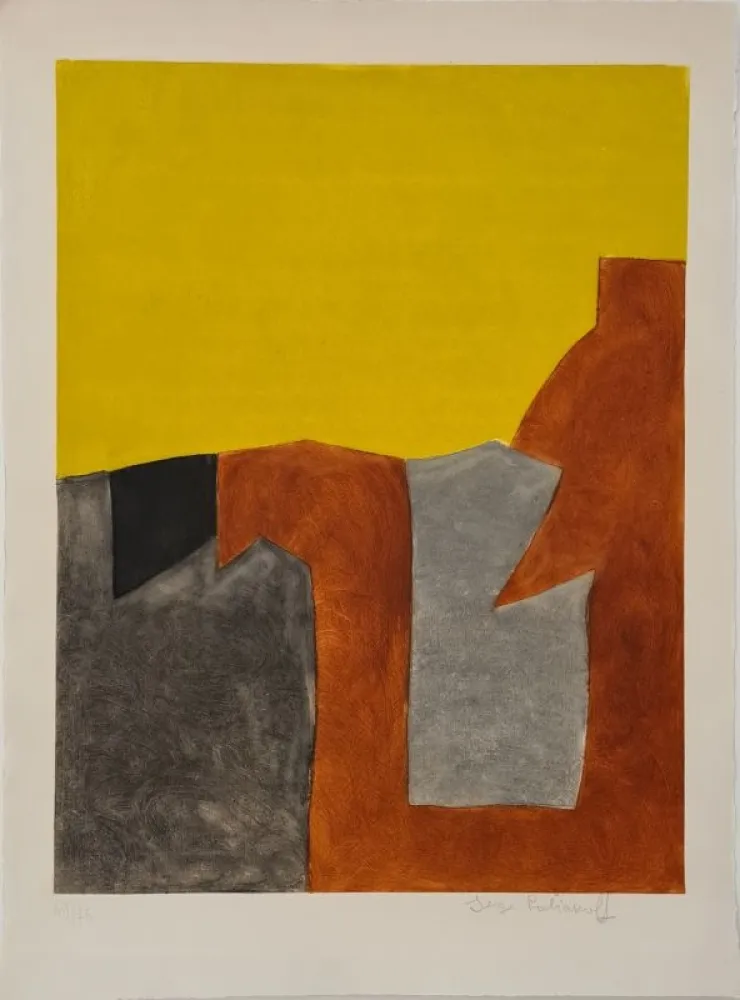 Ets En Aquatint Poliakoff - Composition grise brune et jaune IX 