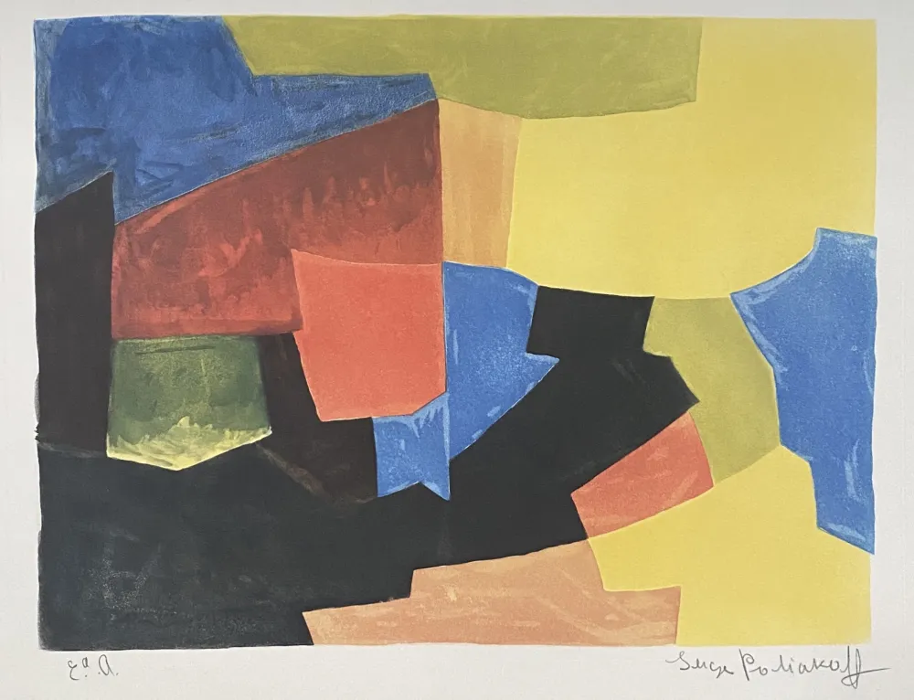 Ets En Aquatint Poliakoff - Composition in black, yellow, blue, and red