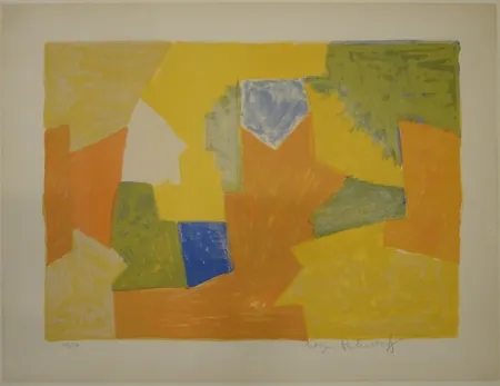 Lithografie Poliakoff - Composition jaune, orange et verte / Komposition Gelb, Orange und Grün. 