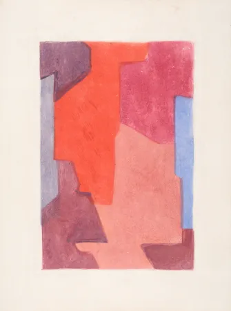 Ets En Aquatint Poliakoff - Composition mauve bleue et rouge, Parménide, 1964 (#E)