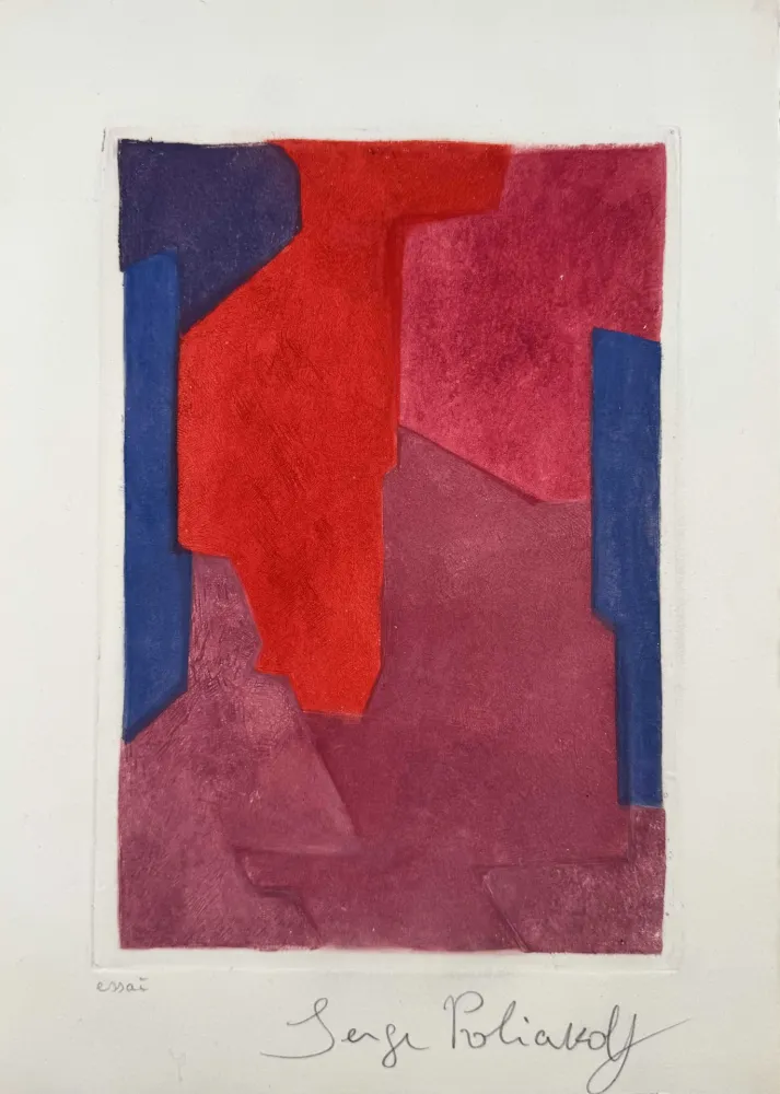 Ets En Aquatint Poliakoff - Composition mauve, bleue et rouge XXI 