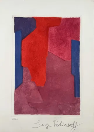 Ets En Aquatint Poliakoff - Composition mauve, bleue et rouge XXI 