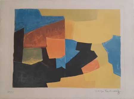 Aquatint Poliakoff - Composition noire, jaune, bleue et rouge XXX 