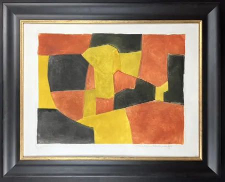 Ets En Aquatint Poliakoff - Composition noire, jaune et brune 