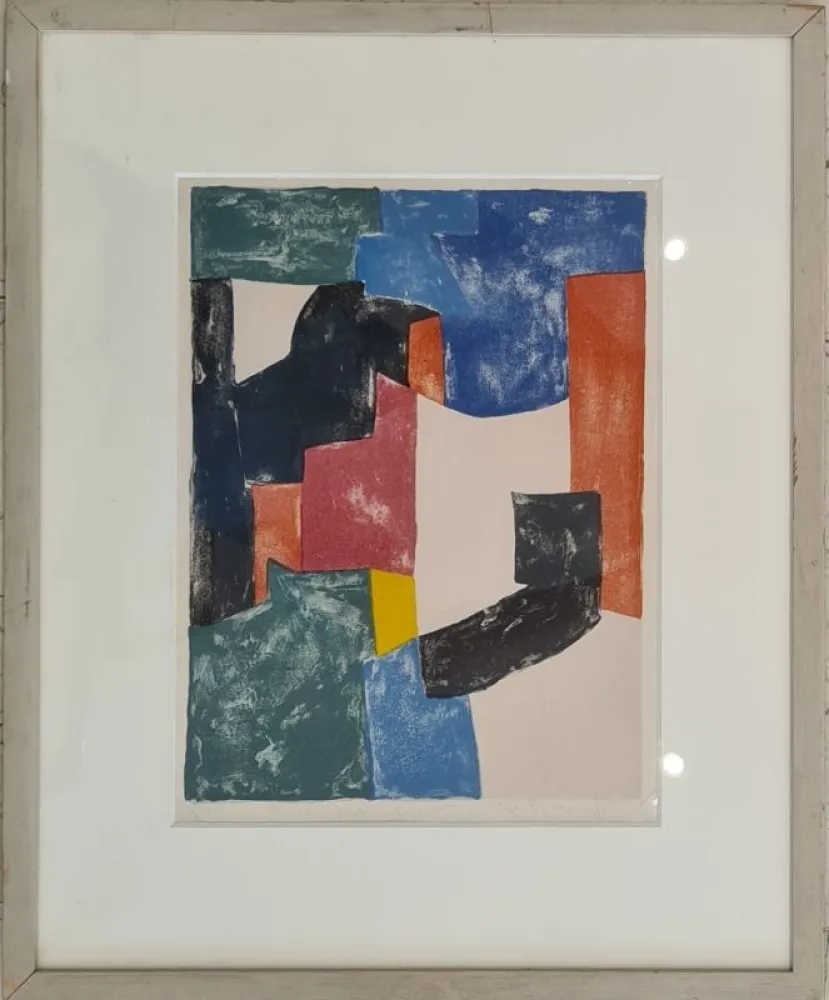 Lithografie Poliakoff - Composition Noire,Bleue et Rouge N°37 