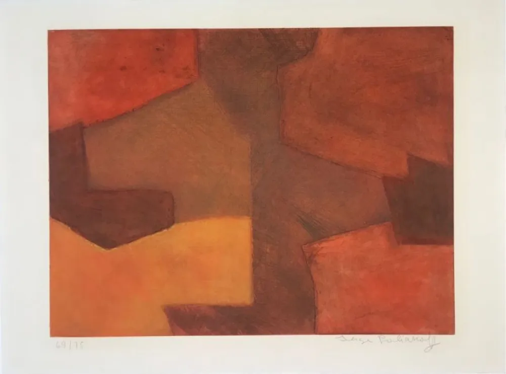Gravure Poliakoff - Composition orange et rouge XXIX 