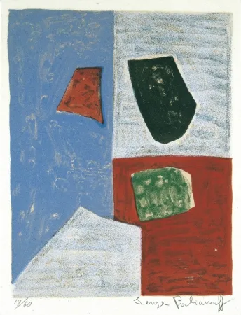 Lithografie Poliakoff - Composition rose, rouge et bleue