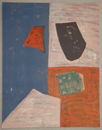 Lithografie Poliakoff - Composition rose, rouge et bleue
