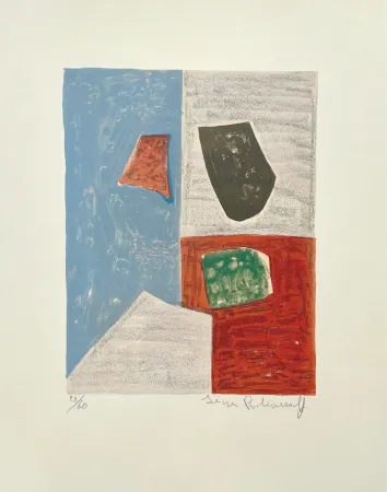 Lithografie Poliakoff - Composition rose, rouge et bleue L17 