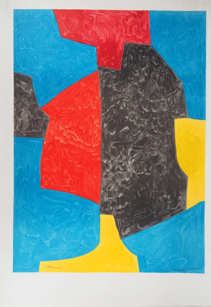 Lithografie Poliakoff - Composition rouge, bleu et noir